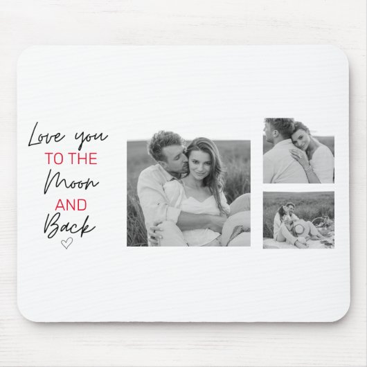 コラージュのカップルの写真とロマンチックな引用文を月に マウスパッド (正面)