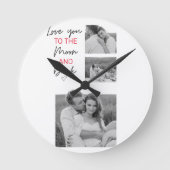 コラージュのカップルの写真とロマンチックな引用文を月に ラウンド壁時計 (正面)