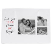 コラージュのカップルの写真とロマンチックな引用文を月に ラージペーパーバッグ (正面)