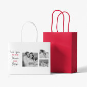 コラージュのカップルの写真とロマンチックな引用文を月に ラージペーパーバッグ