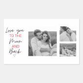 コラージュのカップルの写真とロマンチックな引用文を月に 長方形シール (正面)