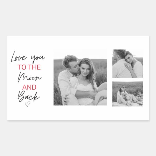 コラージュのカップルの写真とロマンチックな引用文を月に 長方形シール (正面)