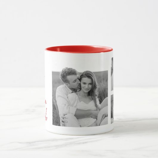 コラージュのカップルの写真とロマンチックな引用文ラブユー マグカップ (中央)