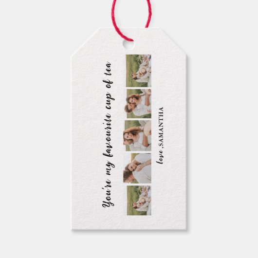 コラージュのカップルの写真と君は私の紅茶引用文 ギフトタグ (正面)