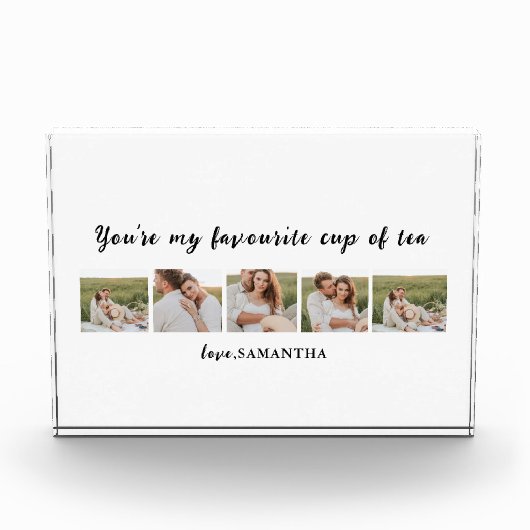 コラージュのカップルの写真と君は私の紅茶引用文 フォトブロック (正面)