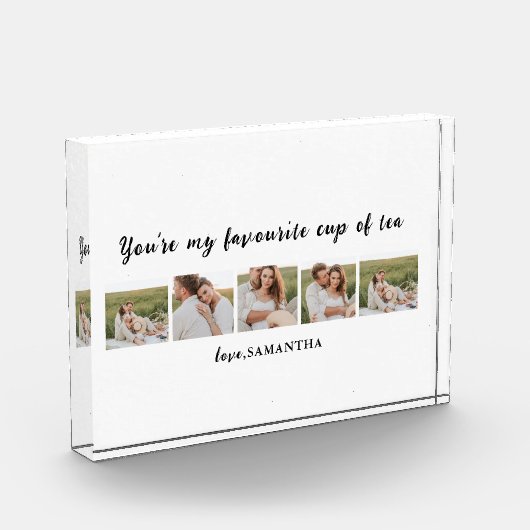 コラージュのカップルの写真と君は私の紅茶引用文 フォトブロック (左)