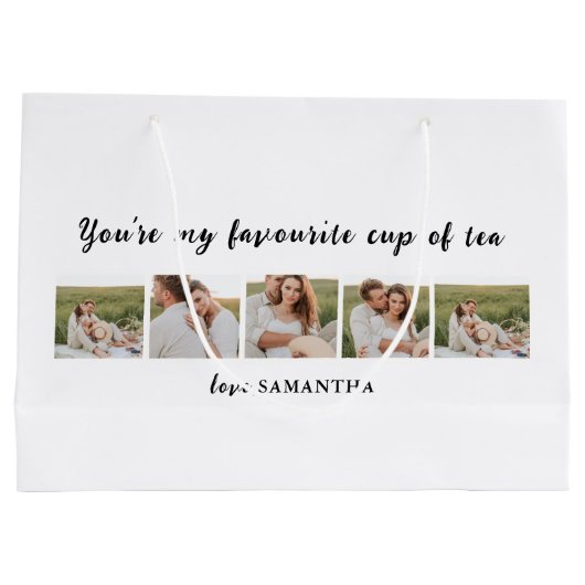 コラージュのカップルの写真と君は私の紅茶引用文 ラージペーパーバッグ (裏面)