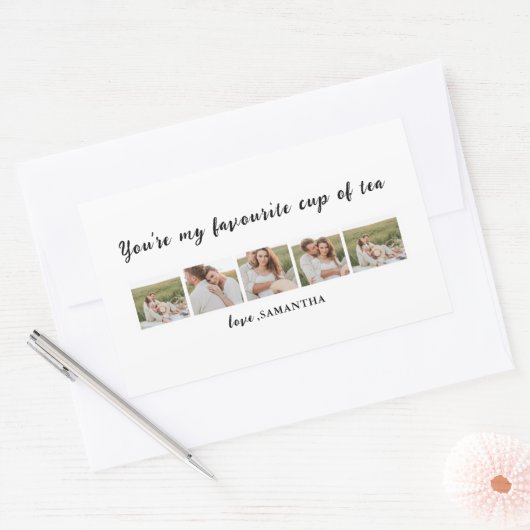 コラージュのカップルの写真と君は私の紅茶引用文 長方形シール (封筒)