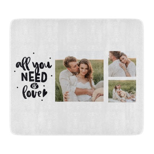 コラージュのカップルの写真&あなたが必要とするすべては愛の引用文 カッティングボード (正面)