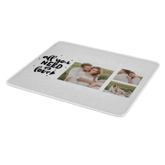 コラージュのカップルの写真&あなたが必要とするすべては愛の引用文 カッティングボード (角)