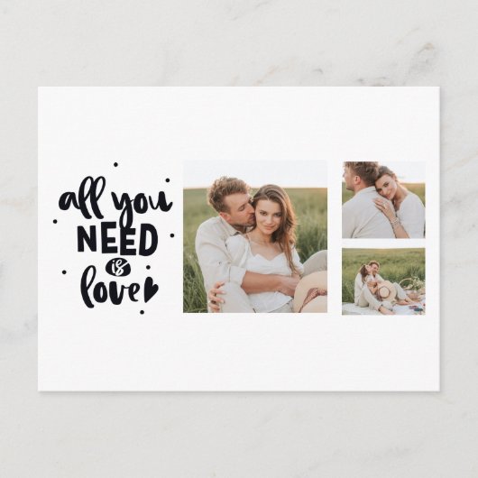 コラージュのカップルの写真&あなたが必要とするすべては愛の引用文 シーズンポストカード (正面)