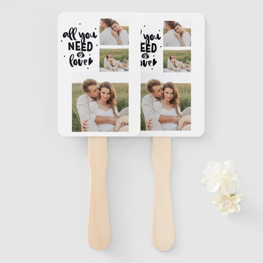 コラージュのカップルの写真&あなたが必要とするすべては愛の引用文 ハンドファン (正面&裏面)