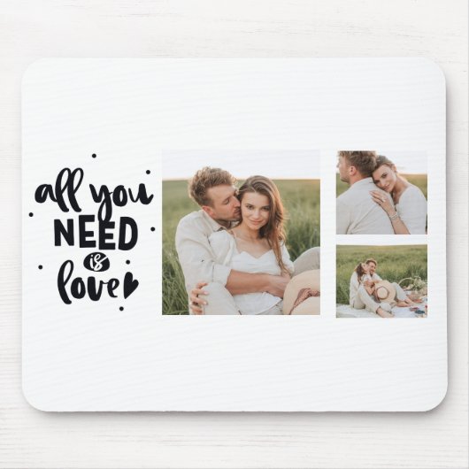 コラージュのカップルの写真&あなたが必要とするすべては愛の引用文 マウスパッド (正面)
