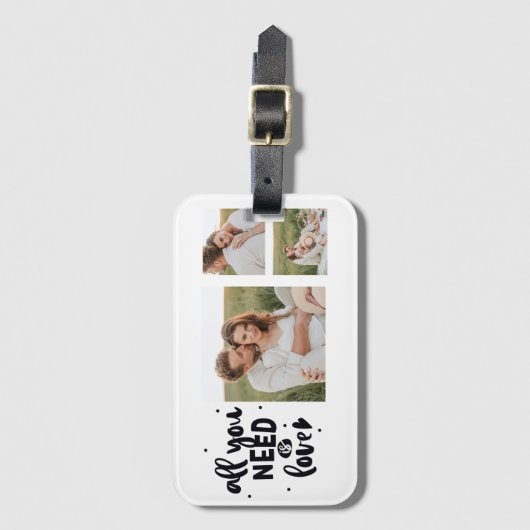 コラージュのカップルの写真&あなたが必要とするすべては愛の引用文 ラゲッジタグ (正面縦)