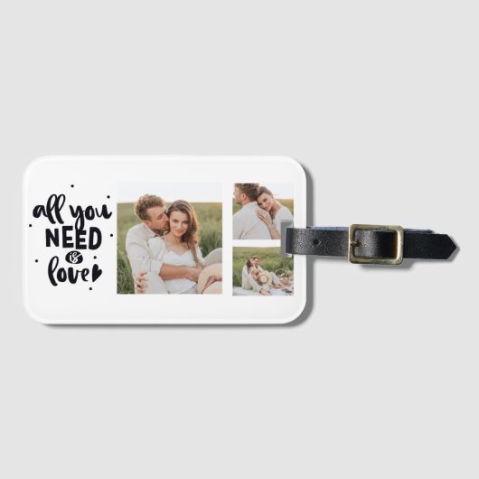 コラージュのカップルの写真&あなたが必要とするすべては愛の引用文 ラゲッジタグ (正面横)