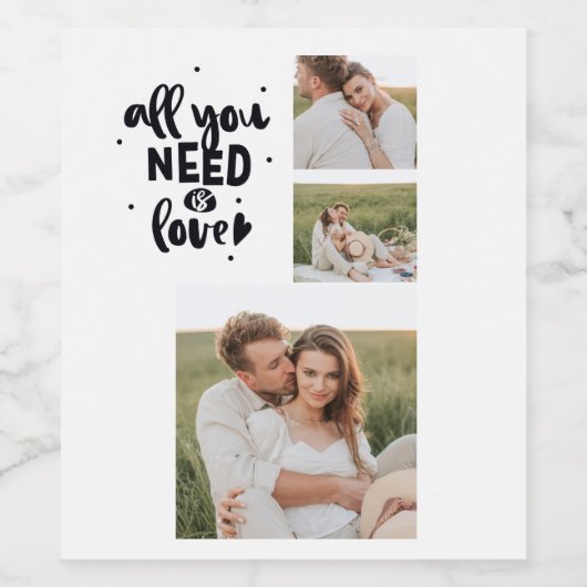 コラージュのカップルの写真&あなたが必要とするすべては愛の引用文 ワインラベル (シングルラベル)