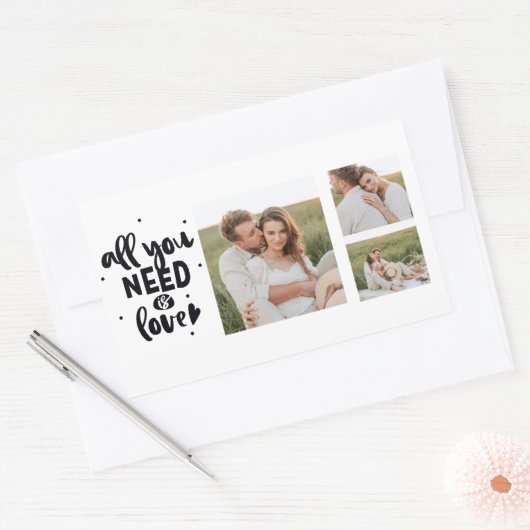 コラージュのカップルの写真&あなたが必要とするすべては愛の引用文 長方形シール (封筒)