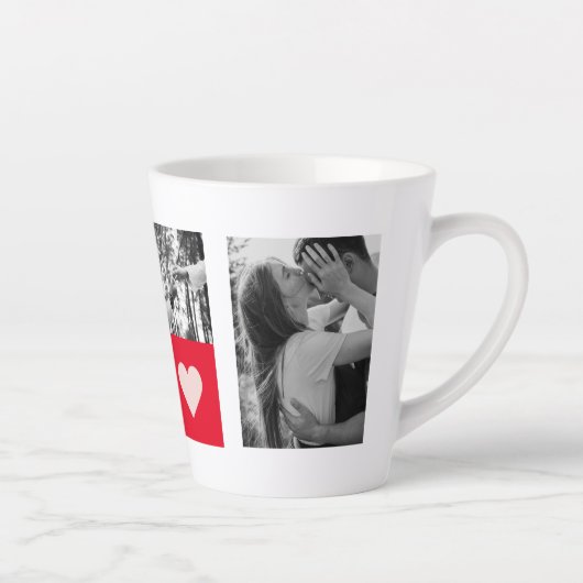 コラージュのカップルの写真 |バレンタイモダンンのプレゼント カフェラテマグ (右)