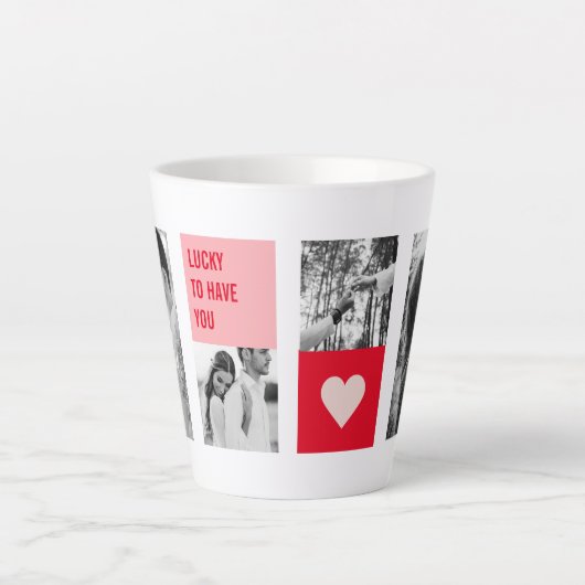 コラージュのカップルの写真 |バレンタイモダンンのプレゼント カフェラテマグ (正面)