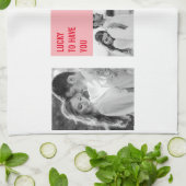 コラージュのカップルの写真 |バレンタイモダンンのプレゼント キッチンタオル (折り畳み)