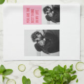 コラージュのカップルの写真 |バレンタインピンク&赤いハート キッチンタオル (折り畳み)