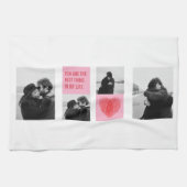 コラージュのカップルの写真 |バレンタインピンク&赤いハート キッチンタオル (横)