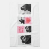 コラージュのカップルの写真 |バレンタインピンク&赤いハート キッチンタオル (縦)