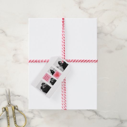 コラージュのカップルの写真 |バレンタインピンク&赤いハート ギフトタグ (より糸付き)