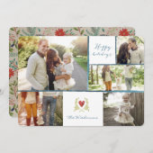 コラージュのクリスマスカード – 素朴フローラ鹿カード シーズンカード (正面/裏面)