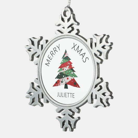 コラージュのクリスマスツリー スノーフレークピューターオーナメント (右)