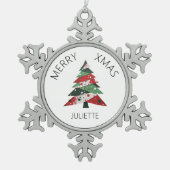 コラージュのクリスマスツリー スノーフレークピューターオーナメント (正面)