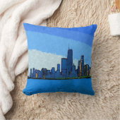 コラージュのシカゴスカイライン絵を描 クッション (ブランケット)