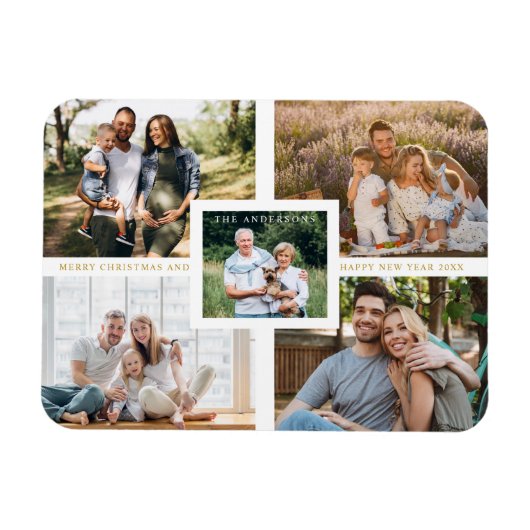 コラージュのミニマルなメリークリスマスフォトファミリー マグネット (横)