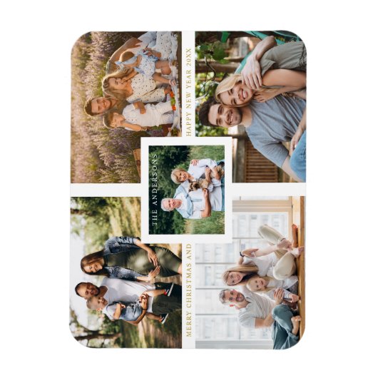 コラージュのミニマルなメリークリスマスフォトファミリー マグネット (縦)