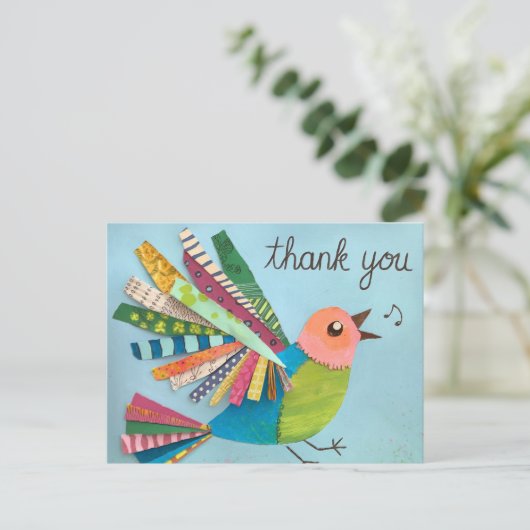 コラージュの鳥を歌ってくれてありがとう ポストカード (スタンド正面)