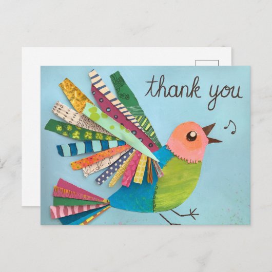コラージュの鳥を歌ってくれてありがとう ポストカード (正面/裏面)