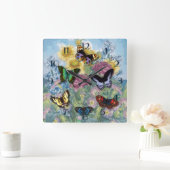 コラージュの"美しい蝶"時計 スクエア壁時計 (ホーム)