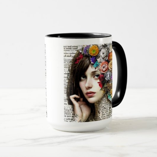 コラージュアート |かわいらし髪に花を付けた女の子 マグカップ (正面右)