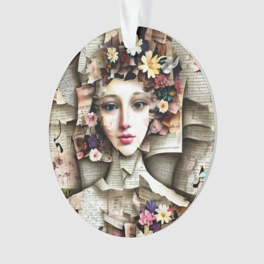 コラージュアート |本かわいらしのページから作られた少女 オーナメント (正面)