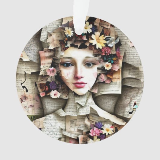コラージュアート |本かわいらしのページから作られた少女 オーナメント (正面)