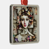 コラージュアート |本かわいらしのページから作られた少女 メタルオーナメント (右)