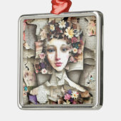 コラージュアート |本かわいらしのページから作られた少女 メタルオーナメント (左)