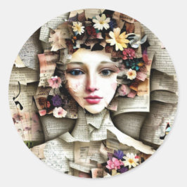 コラージュアート |本かわいらしページから作成された女の子 ラウンドシール
