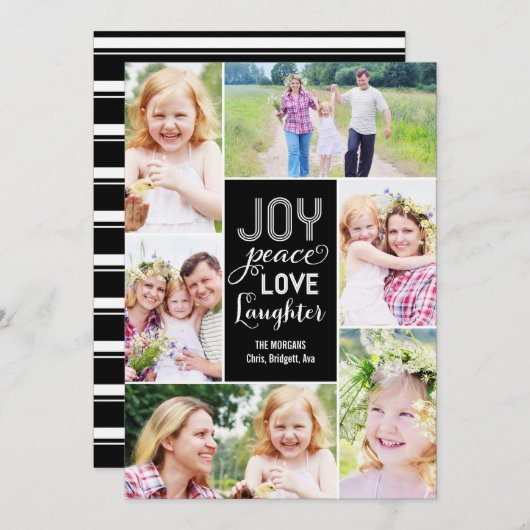 コラージュウィッシュホリデーフォトカード – ブラック シーズンカード (正面/裏面)