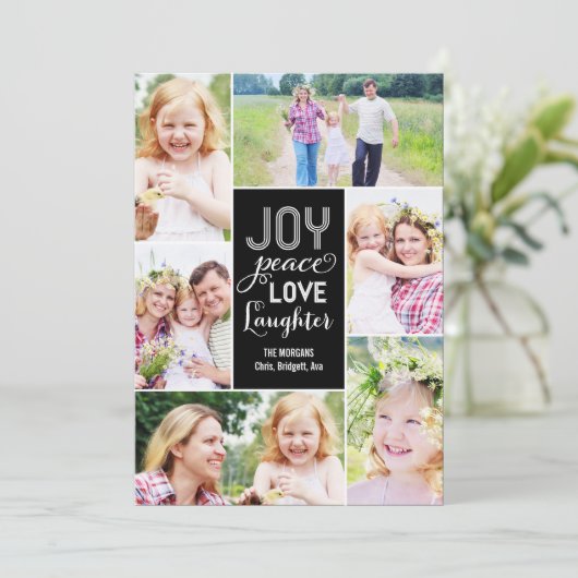コラージュウィッシュホリデーフォトカード – ブラック シーズンカード (スタンド正面)