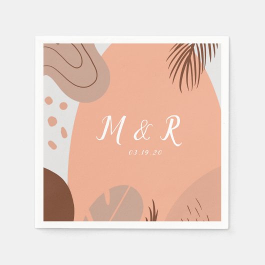 コラージュオーガニックモンステラ結婚のロゴアーストーン スタンダードカクテルナプキン (正面)