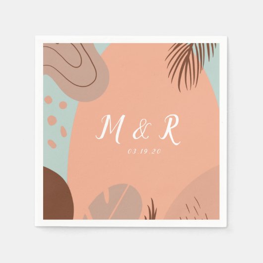 コラージュオーガニックモンステラ結婚のロゴアーストーン スタンダードカクテルナプキン (正面)