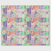 コラージュカラフルピンクグリーンパープルイースター ラッピングペーパー (フラット)