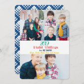 コラージュカラフルプレイドタイディングホリデーフォトカード シーズンカード (正面/裏面)