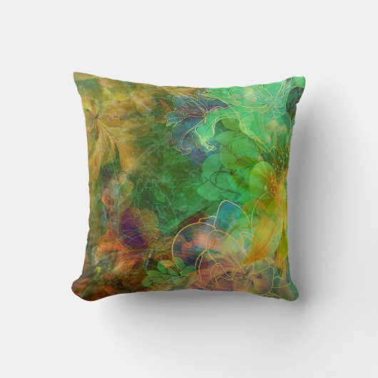 コラージュカラフル抽象芸術フローラ クッション (正面)